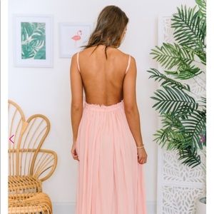 Pink maxi dress crochet top low back